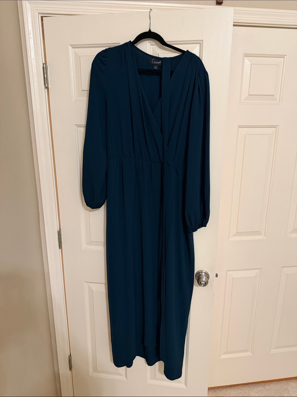 connected apparel Teal Long Sleeve V‑Neck Midi Dress wrap around